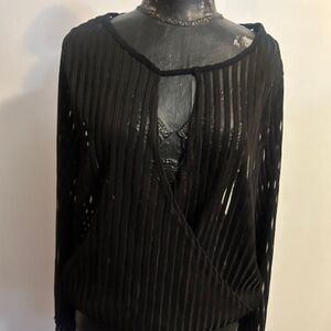 CaCia Black sheer wrap front bell sleeves top, size 3X